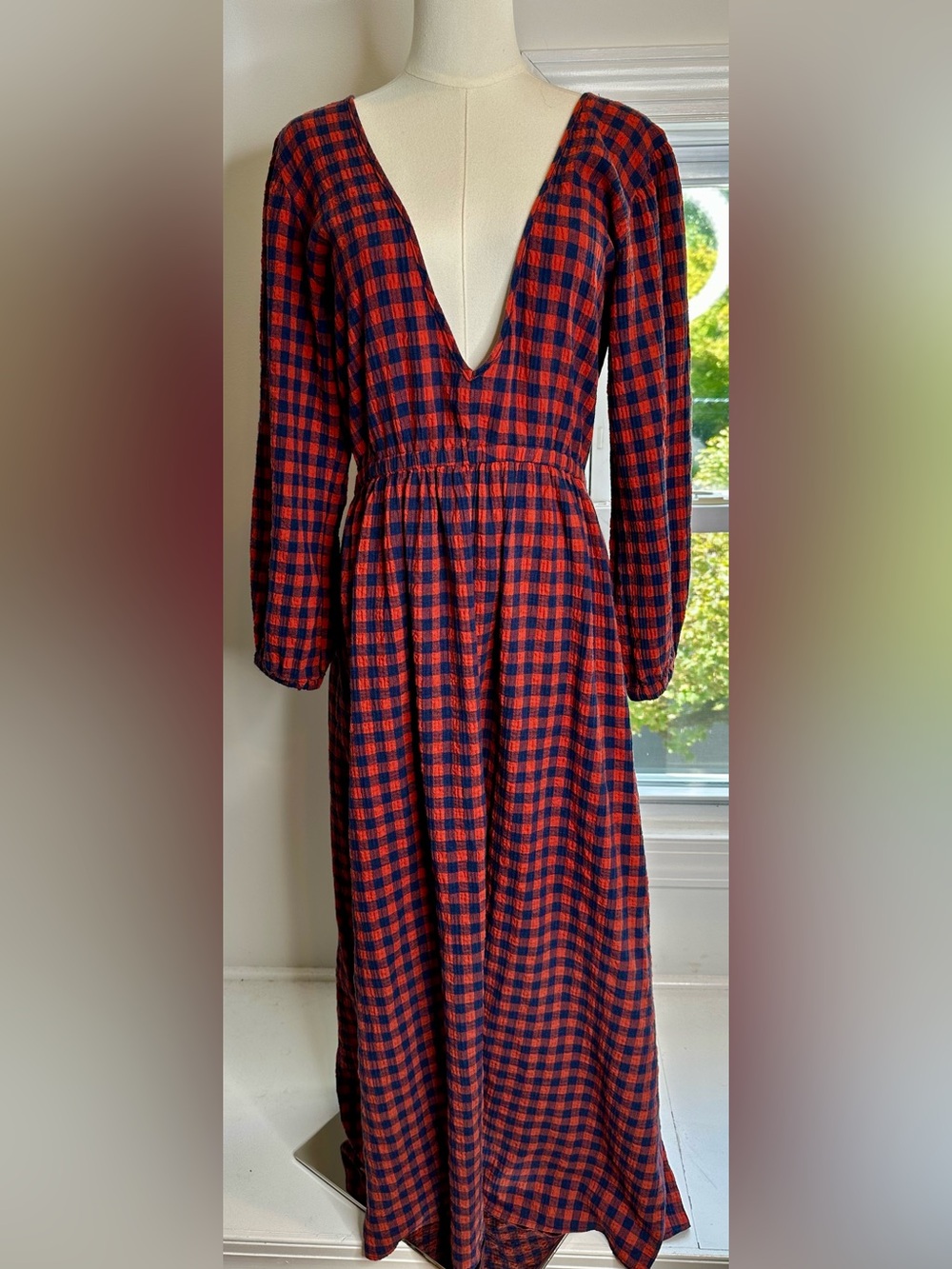 LONGWAY Red Navy Gingham Midi Maxi Dress M